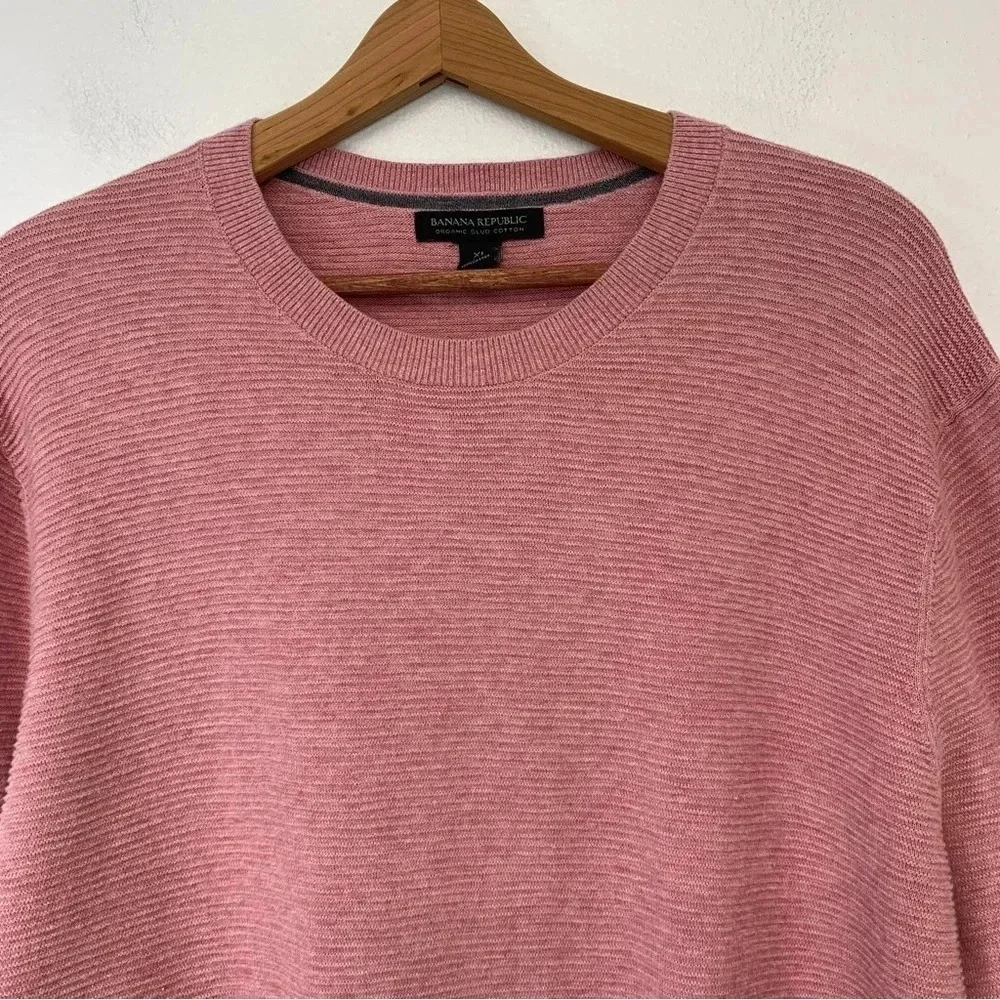 Banana Republic Organic Slub Cotton‎ Rib Knit Polo Shirt XL Long Sleeve  Pink